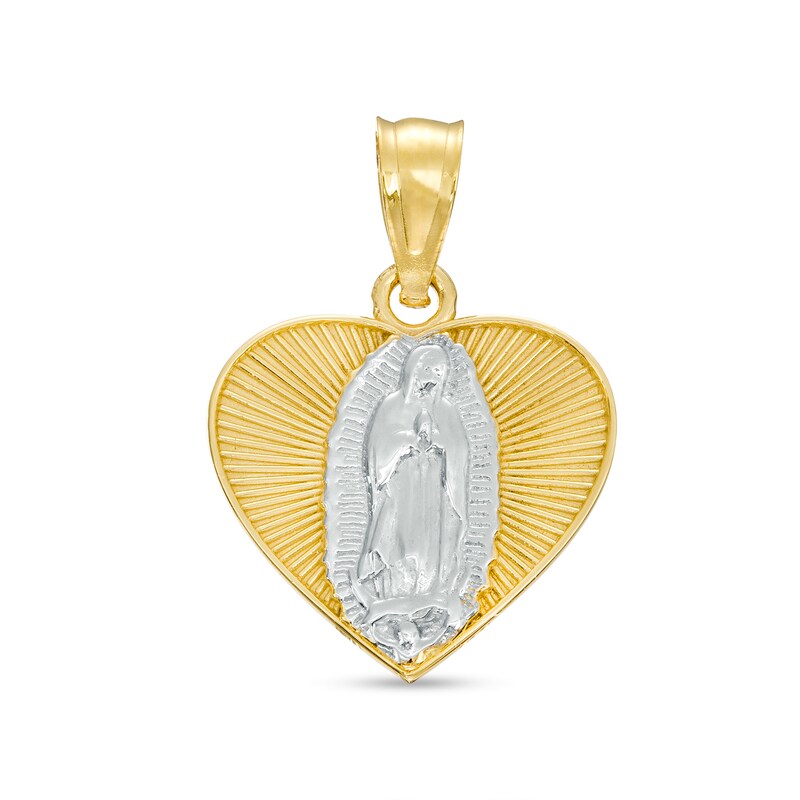 Heart Our Lady of Guadalupe Necklace Charm in 10K Two-Tone Gold