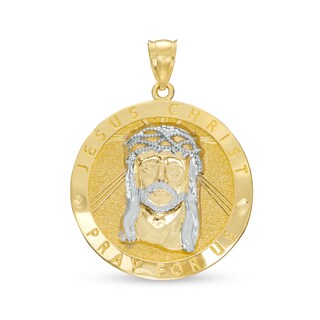 Jesus Medallion Two-Tone Necklace Charm in 10K Gold