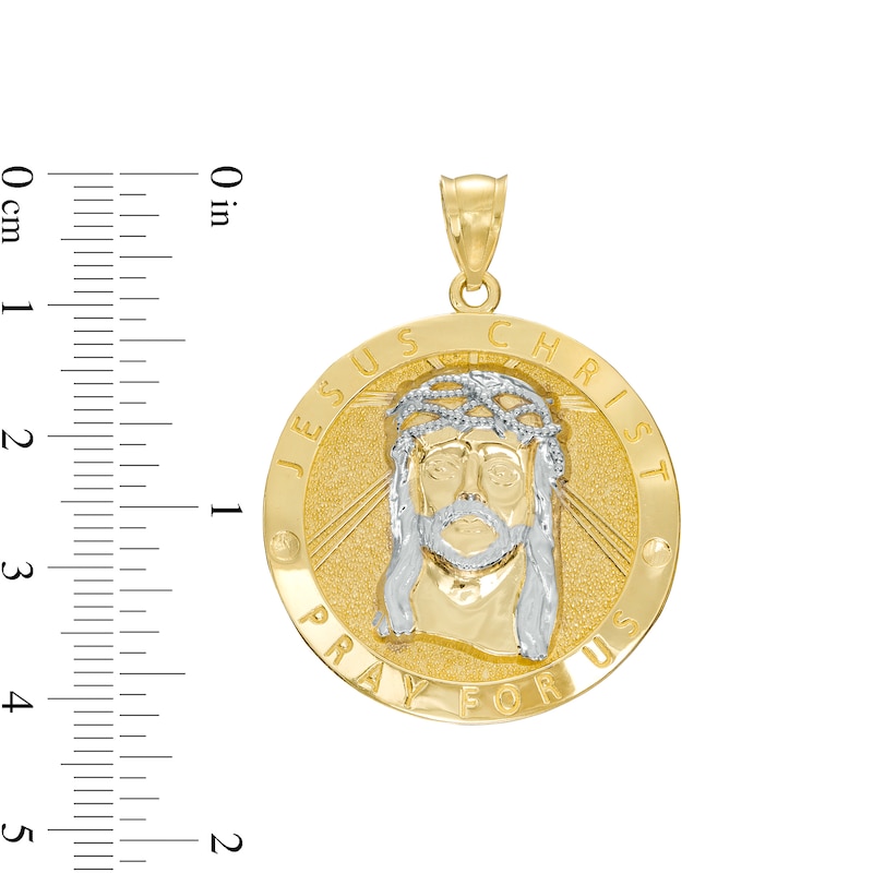 Jesus Medallion Two-Tone Necklace Charm in 10K Gold