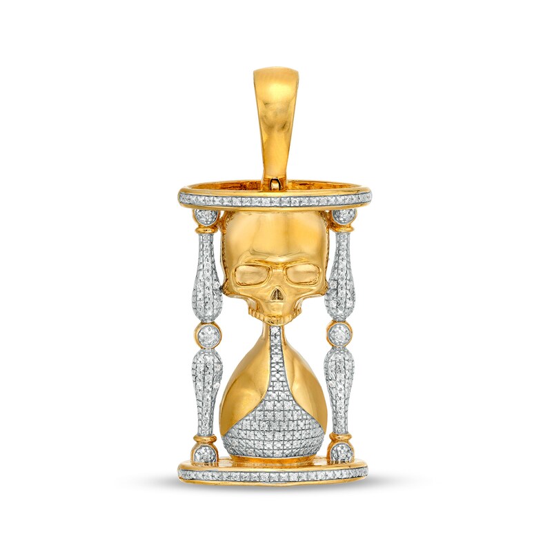 Main Image 1 of 1/10 CT. T.W. Diamond Skull Timer Necklace Charm in Sterling Silver with 14K Gold Plate