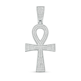 Cubic Zirconia Ankh Necklace Charm in Sterling Silver
