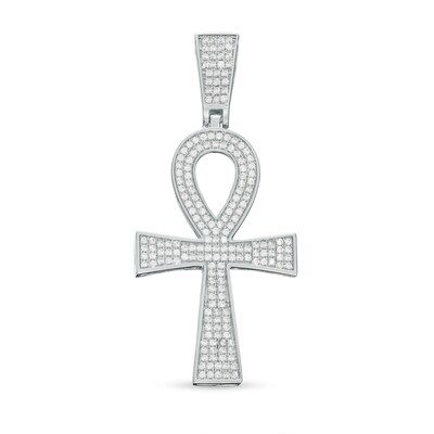 Solid Sterling Silver CZ Ankh Necklace Charm