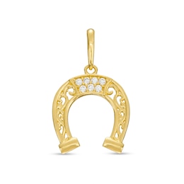 Cubic Zirconia Filligree Horseshoe Necklace Charm in 10K Gold