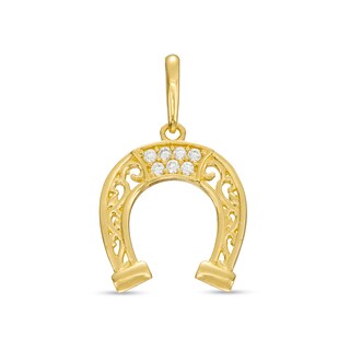 Cubic Zirconia Filligree Horseshoe Necklace Charm in 10K Gold