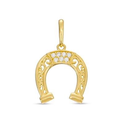 Cubic Zirconia Filligree Horseshoe Necklace Charm in 10K Gold