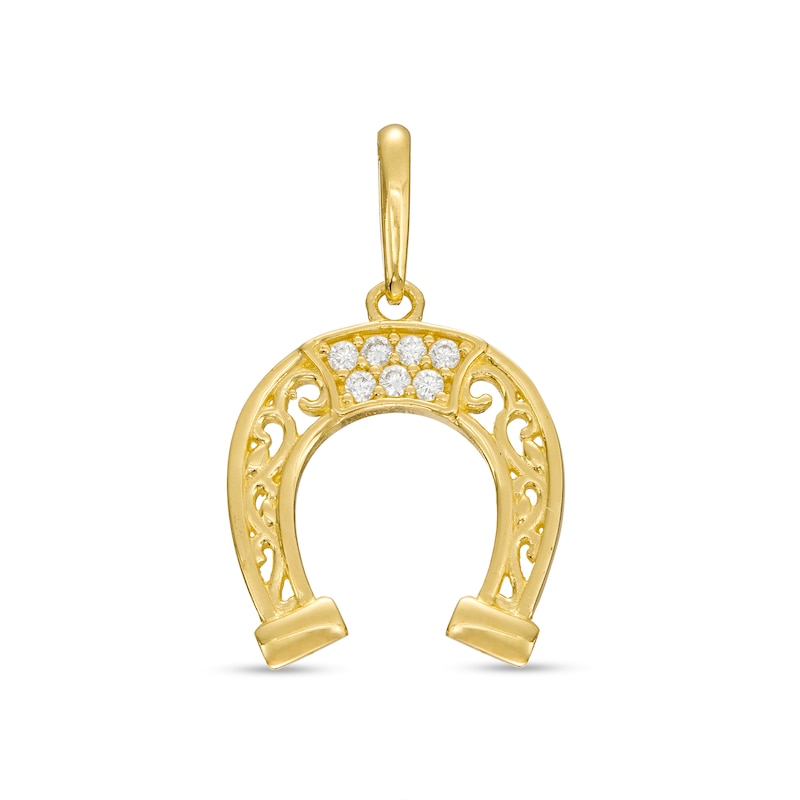 Main Image 1 of Cubic Zirconia Filligree Horseshoe Necklace Charm in 10K Gold