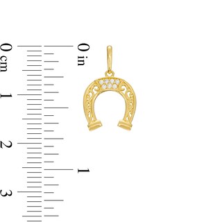 Cubic Zirconia Filligree Horseshoe Necklace Charm in 10K Gold