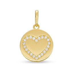 Cubic Zirconia Heart Disc Necklace Charm in 10K Gold