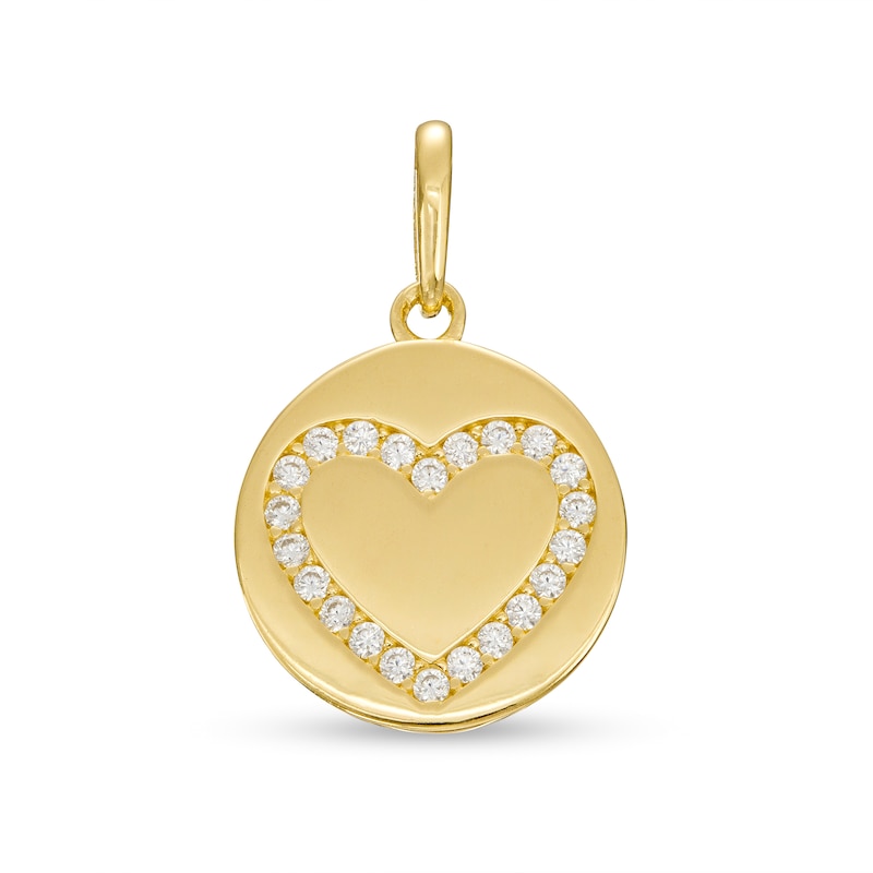 Cubic Zirconia Heart Disc Necklace Charm in 10K Gold | Banter