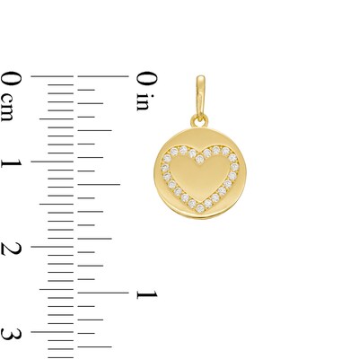 Cubic Zirconia Heart Disc Necklace Charm in 10K Gold