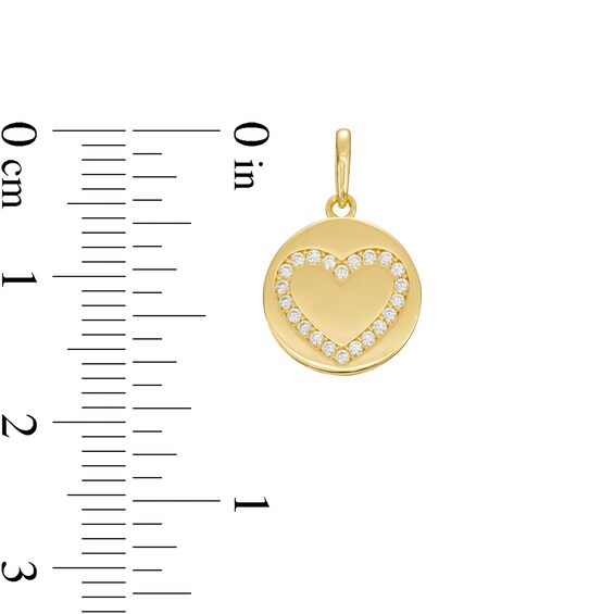 Cubic Zirconia Heart Disc Necklace Charm in 10K Gold