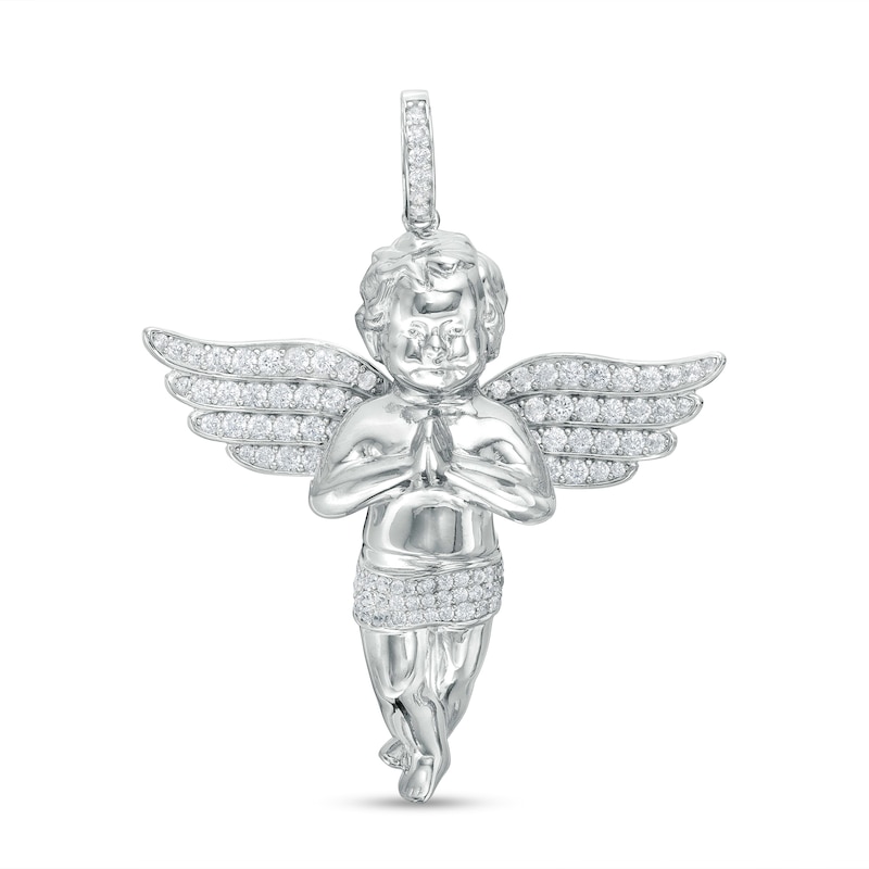 Cubic Zirconia 3D Praying Angel Necklace Charm in Sterling Silver