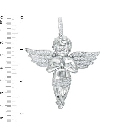 Cubic Zirconia 3D Praying Angel Necklace Charm in Sterling Silver