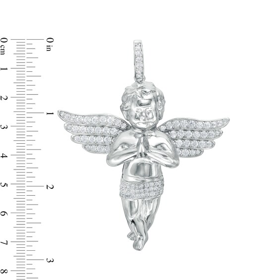 Cubic Zirconia 3D Praying Angel Necklace Charm in Sterling Silver