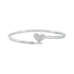 Cubic Zirconia Heart and Arrow Cuff Bracelet in Sterling Silver