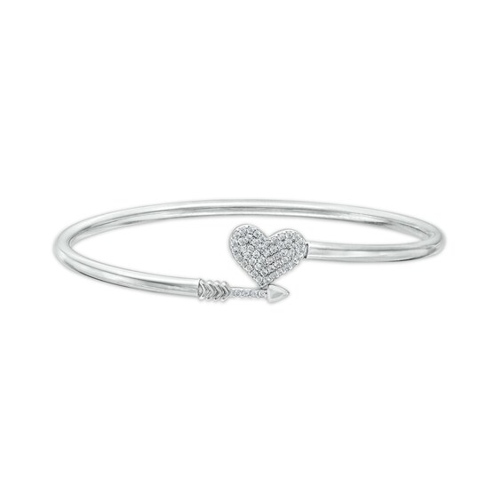 Cubic Zirconia Heart and Arrow Cuff Bracelet in Sterling Silver