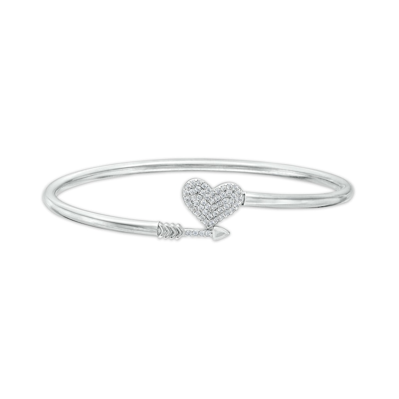 Cubic Zirconia Heart and Arrow Cuff Bracelet in Sterling Silver