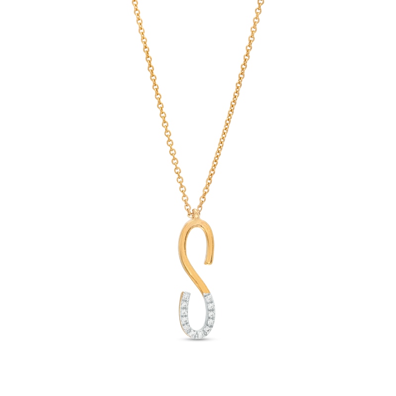 1/20 CT. T.W. Diamond "S" Initial Necklace in Sterling Silver with 14K Gold Plate - 18"