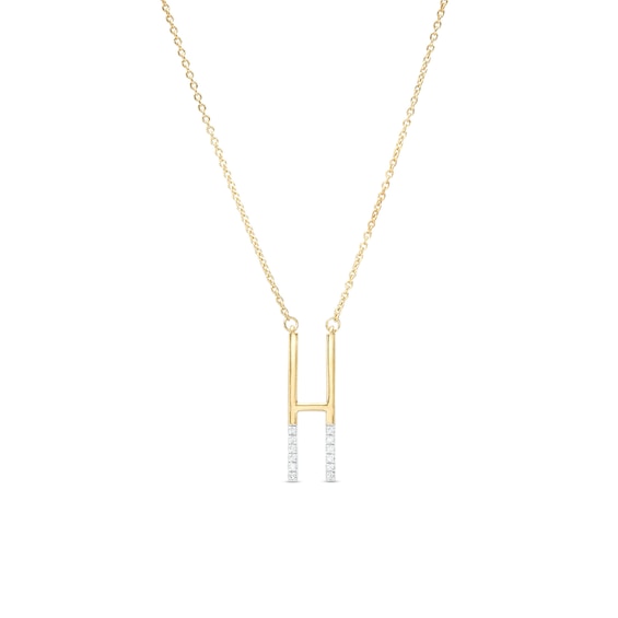 1/20 CT. T.W. Diamond "H" Initial Necklace in Sterling Silver with 14K Gold Plate - 18"