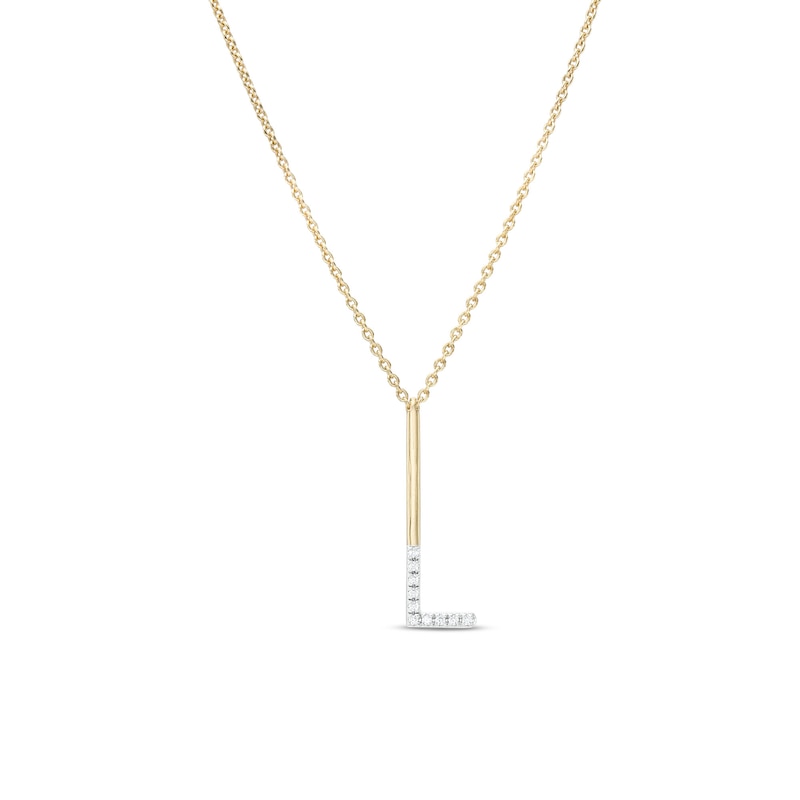 Diamond Accent "L" Initial Necklace in Sterling Silver with 14K Gold Plate - 18"