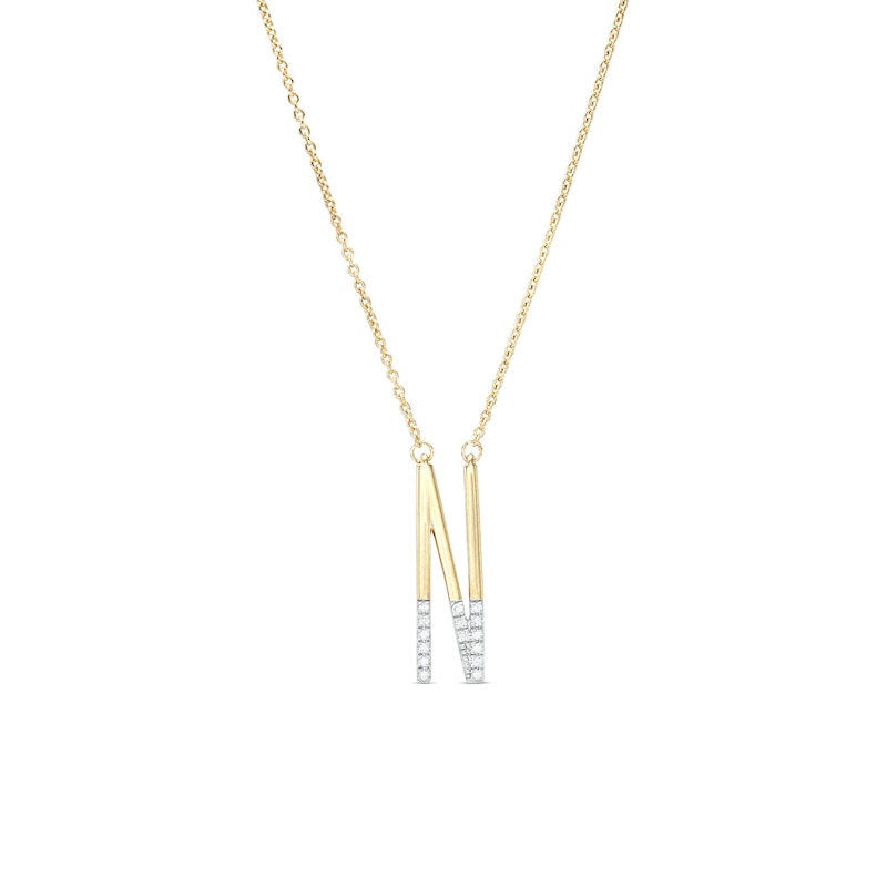 1/20 CT. T.W. Diamond "N" Initial Necklace in Sterling Silver with 14K Gold Plate - 18"