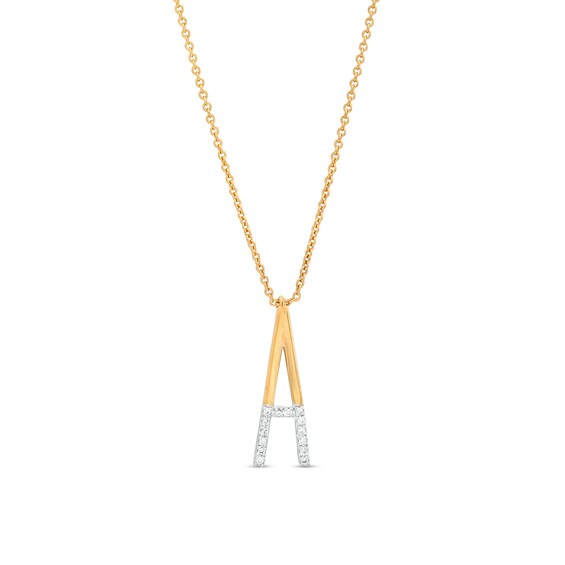 1/20 CT. T.W. Diamond "A" Initial Necklace in Sterling Silver with 14K Gold Plate - 18"