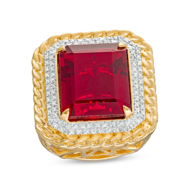1/10 CT. T.W. Diamond and Red Cubic Zirconia Ring in Sterling Silver with 14K Gold Plate - Size 10.5