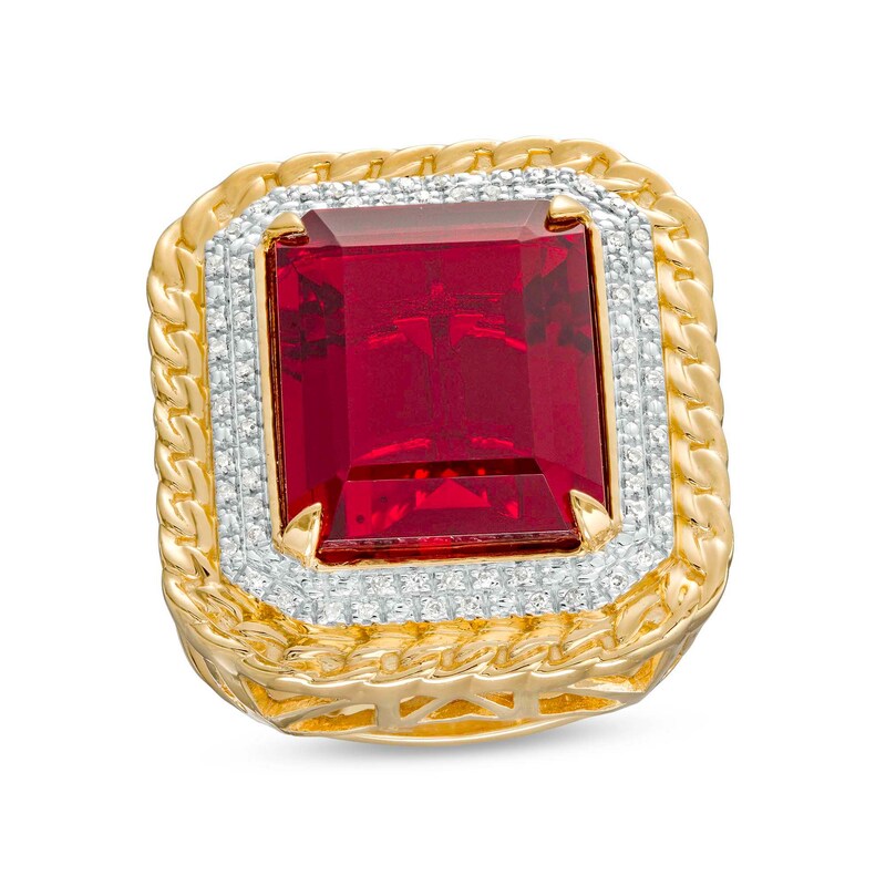 1/10 CT. T.W. Diamond and Red Cubic Zirconia Ring in Sterling Silver with 14K Gold Plate - Size 10.5