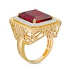 1/10 CT. T.W. Diamond and Red Cubic Zirconia Ring in Sterling Silver with 14K Gold Plate - Size 10.5