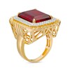 1/10 CT. T.W. Diamond and Red Cubic Zirconia Ring in Sterling Silver with 14K Gold Plate - Size 10.5
