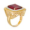 Thumbnail Image 1 of 1/10 CT. T.W. Diamond and Red Cubic Zirconia Ring in Sterling Silver with 14K Gold Plate - Size 10.5