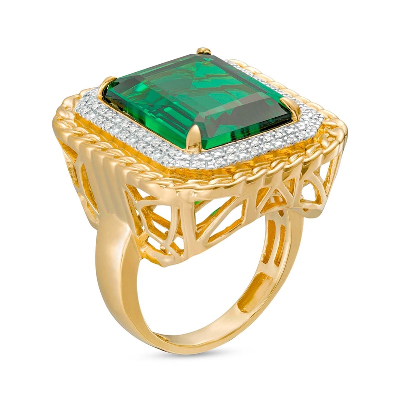 1/10 CT. T.W. Diamond and Green Cubic Zirconia Ring in Sterling Silver with 14K Gold Plate - Size 10.5