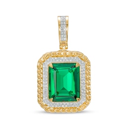 1/10 CT. T.W. Diamond and Green Cubic Zirconia Necklace Charm in Sterling Silver with 14K Gold Plate