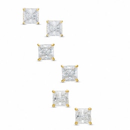 Cubic Zirconia Princess-Cut Solitare Stud Earrings Set in Sterling Silver with 14K Gold Plate