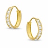 Thumbnail Image 1 of Cubic Zirconia Seven Stone 13mm Huggie Earrings in Solid Sterling Silver with 14K Gold Plate