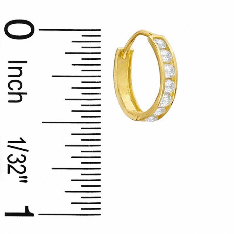 Main Image 2 of Cubic Zirconia Seven Stone 13mm Huggie Earrings in Solid Sterling Silver with 14K Gold Plate