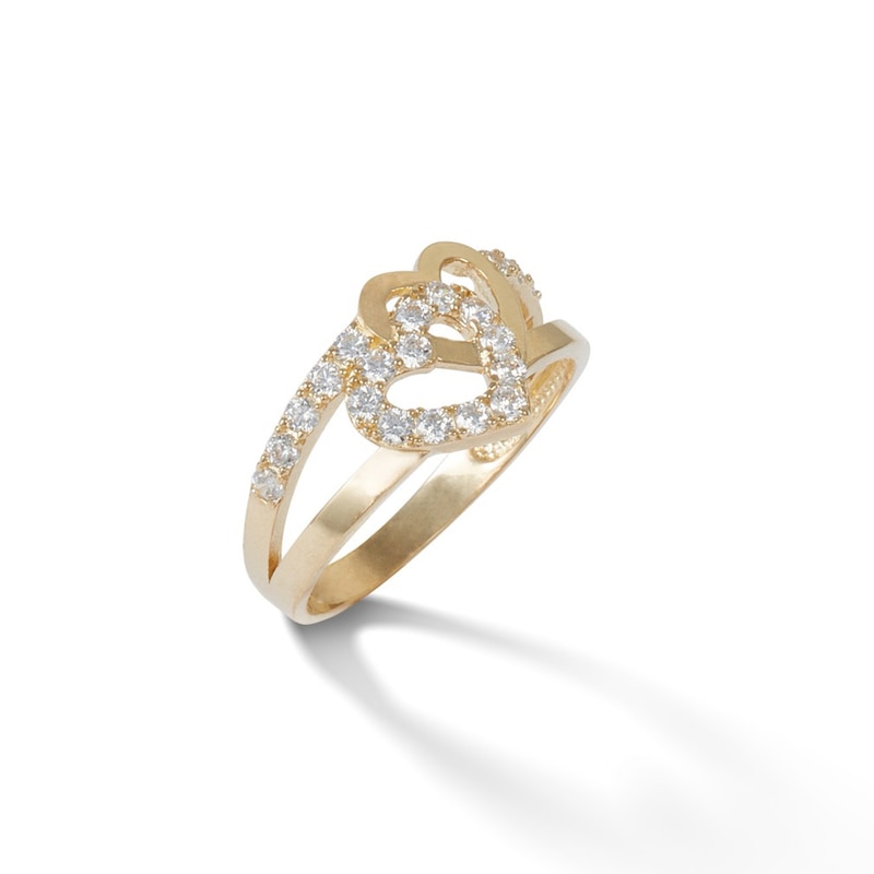 Cubic Zirconia Double Heart Ring in Sterling Silver with 14K Gold Plate - Size 7