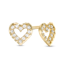 Cubic Zirconia Diamond-Cut Open Heart Stud Earrings in Sterling Silver with 14K Gold Plate