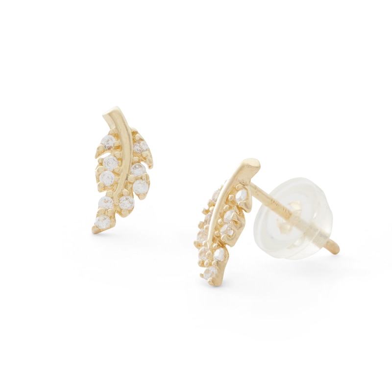 Cubic Zirconia Leaf Stud Earrings in Sterling Silver with 14K Gold Plate