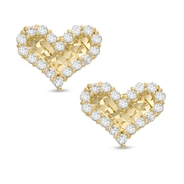 Cubic Zirconia Heart Stud Earrings in Sterling Silver with 14K Gold Plate