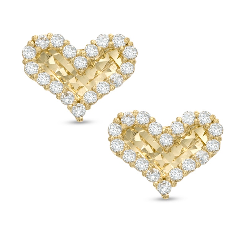 undefined | Cubic Zirconia Heart Stud Earrings in Sterling Silver with 14K Gold Plate