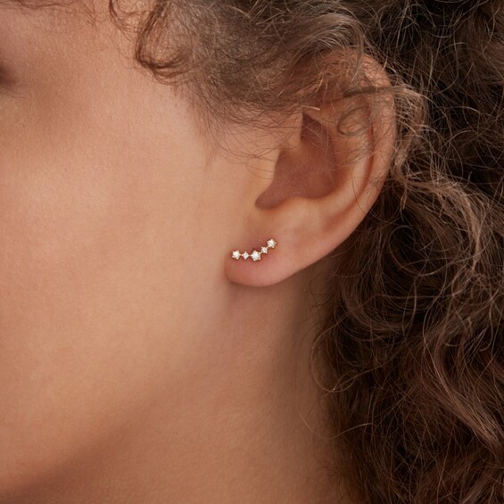Cubic Zirconia Multi-Stone Crawler Earrings in Sterling Silver with 14K Gold Plate