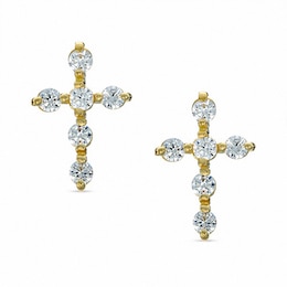 Cubic Zirconia Cross Stud Earrings in Sterling Silver with 14K Gold Plate