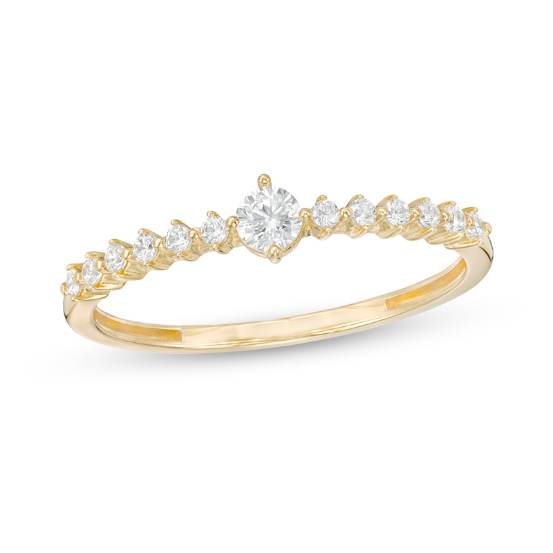 Cubic Zirconia Side Accents Ring in Sterling Silver with 14K Gold Plate - Size 7