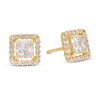 Thumbnail Image 1 of 4mm Cubic Zirconia Square Halo Stud Earrings in Sterling Silver with 14K Gold Plate