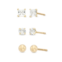 3mm Cubic Zirconia Round Ball Trio Earring Set in Sterling Silver with 14K Gold Plate