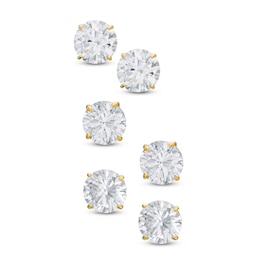 Cubic Zirconia Solitare Stud Earrings Set in Sterling Silver with 14K Gold Plate