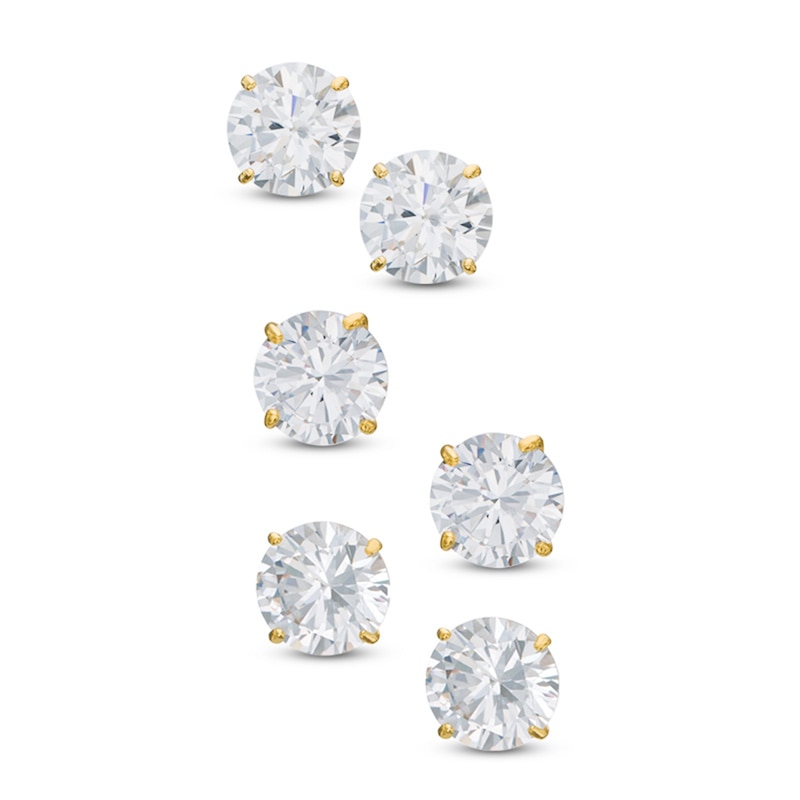 Cubic Zirconia Solitaire Stud Earrings Set in Sterling Silver with 14K Gold Plate