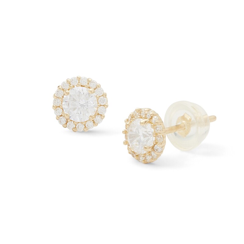 4mm Cubic Zirconia Round Halo Stud Earrings in Sterling Silver with 14K Gold Plate