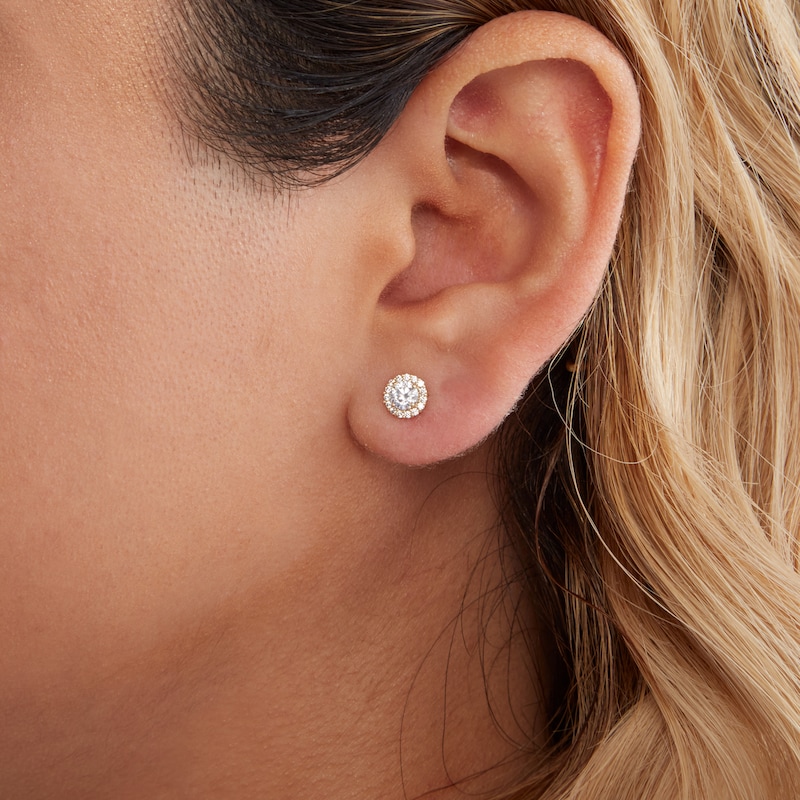 4mm Cubic Zirconia Round Halo Stud Earrings in Sterling Silver with 14K Gold Plate